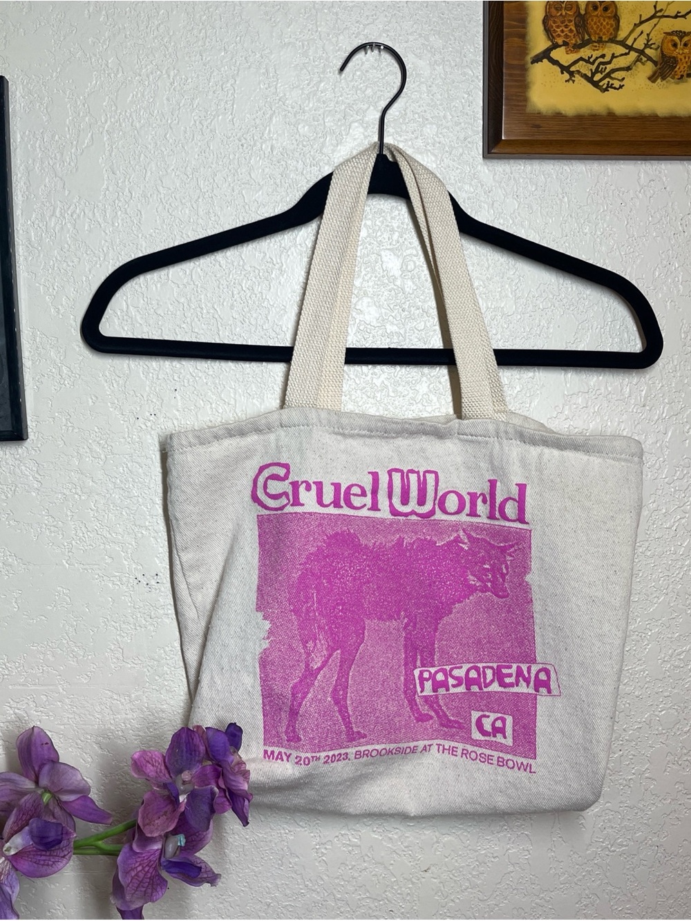 Cruel World Pasadena CA Pink Print Canvas Tote Bag